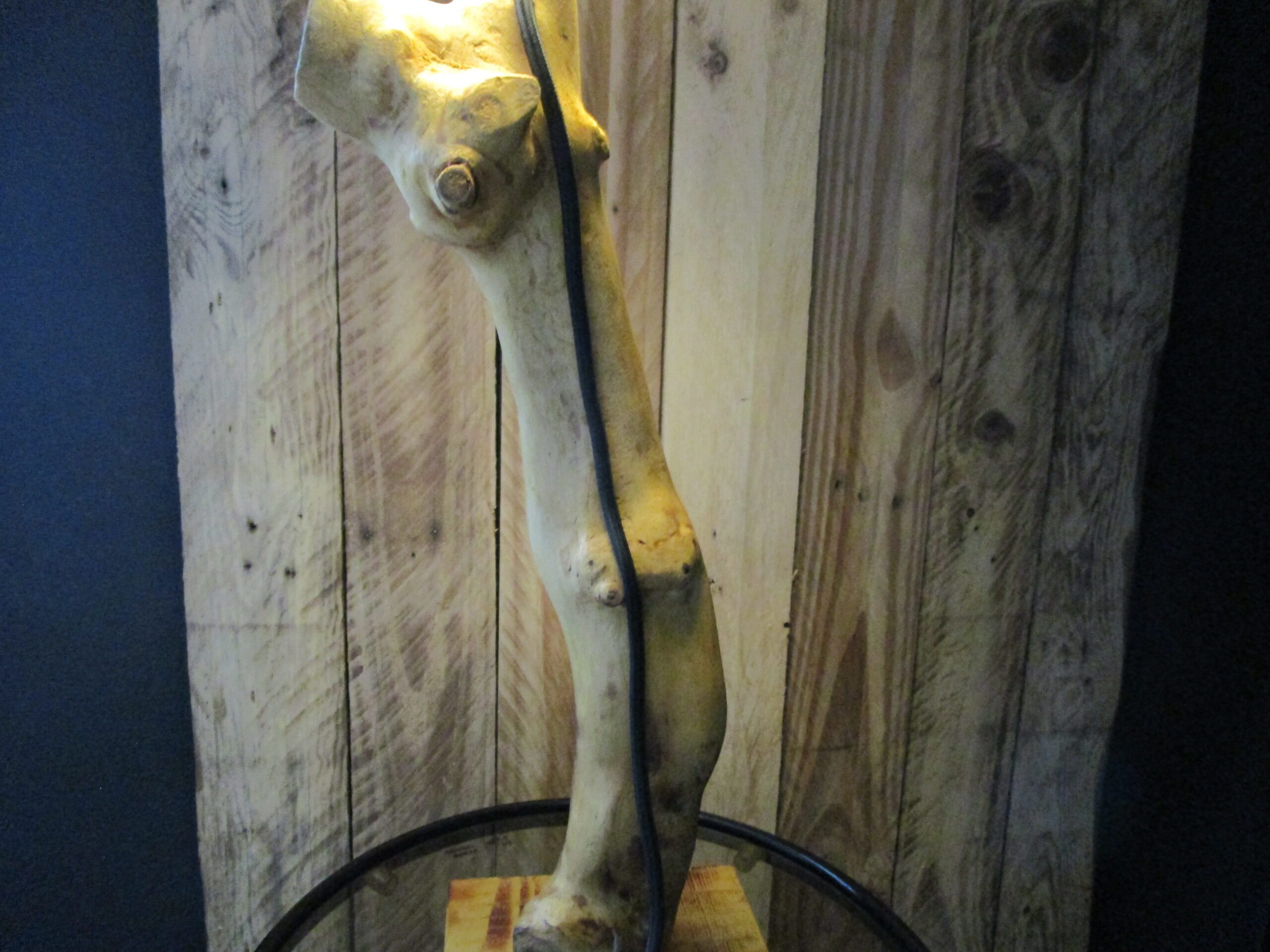 "Découvrez cette lampe à poser unique, une véritable œuvre d'art naturelle. Son pied est constitué d'une branche de bois brut, soigneusement sélectionnée pour ses formes organiques et ses veines apparentes. Afin de préserver son authenticité et son caractère naturel, le bois n'a pas été percé. Le fil électrique a été discrètement intégré le long de la branche, respectant ainsi son intégrité.