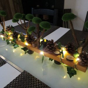 Dans un écrin de bois brut, un monde miniature s'éveille, un paysage enchanté où la nature et la lumière dansent en harmonie. Des arbres miniatures, couronnés de mousse douce, s'élèvent vers un ciel imaginaire, leurs branches délicates portant les promesses d'une forêt secrète .Cette création artisanale est un poème visuel, une invitation à la rêverie et à l'émerveillement. Elle nous transporte dans un monde où la nature et la lumière se rencontrent, où la beauté se révèle dans les détails les plus simples. Une bougie led est mise dans se décor, elle est recouverte de mousse naturelle.